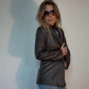 Vintage 1999–2003 Denim & Co. Chocolate Brown Leather Blazer | Y2K Minimalist